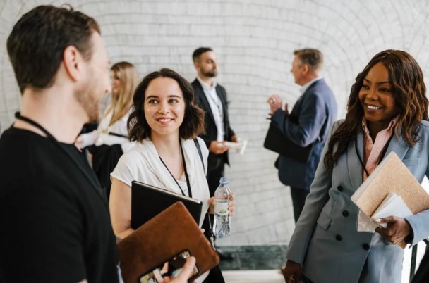 professionals at a business networking event