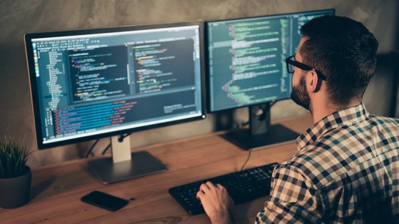 front-end developer at work station